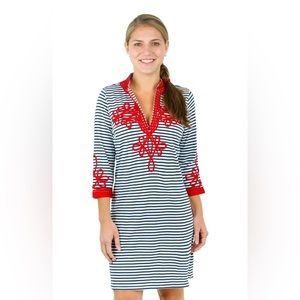 Gretchen Scott Designs Navy and Red Striped Dress